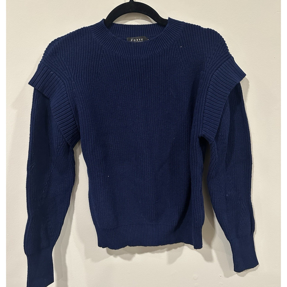 Forte Cashmere Women Ruffle Trim Balloon Sleeve Sweater Size XS 2549